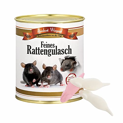 4you Design Rattengulasch Feines aus der Dose – Geschenkidee zum 1. April für Männer, Frauen & Kinder – Weiße Mäuse Schaumgummi Süßigkeit in Original Feinkost-Dose – 1x 175g von 4youDesign