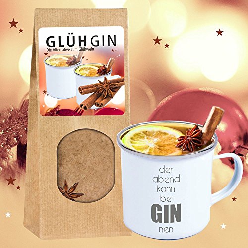 4youDesign SET Metalltasse Emaille Look • der Abend kann beGINnen • mit GlühGin-Gewürzmischung tolle |Geschenkidee Weihnachten Nikolaus Adventskalender Wichteln von 4youDesign