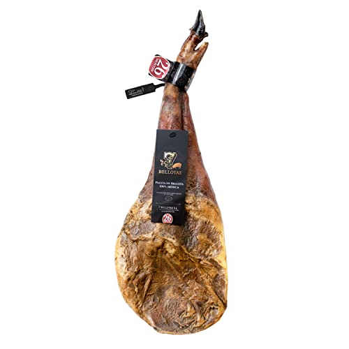 7 BELLOTAS 100% IBERICO PATA NEGRA Feldköderschulter | Iberischer Eichel Schinken-Vorderschinken | Spanischer PATA NEGRA Jamon Guijuelo Reifezeit 26 Monate (Mit Knochen + 4.5KG) von 7 BELLOTAS