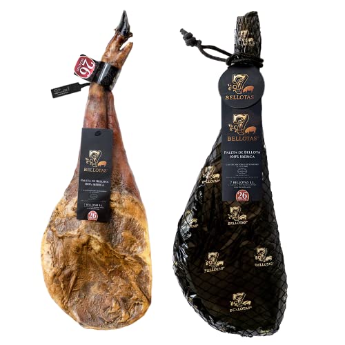 7 BELLOTAS 100% IBERICO PATA NEGRA Feldköderschulter | Iberischer Eichel Schinken-Vorderschinken Spanischer PATA NEGRA Jamon Guijuelo Reifezeit 26 Monate (Mit Knochen +5,0KG) von 7 BELLOTAS