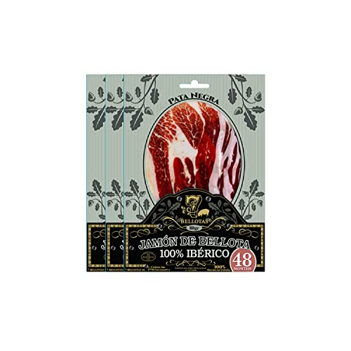 7 BELLOTAS Iberischer Eichel-Schinken | JAMON 100% IBERICO Rasse Bellota PATA NEGRA | Spanischer Schinken 48 Monate (Geschnitten 3X80G) von 7 BELLOTAS