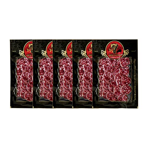 7 BELLOTAS Iberischer Schweine-Salami | Salchichon 100% Ibérico Rasse Bellota Pata Negra | Salamiwurst vom Iberischen Eichelschwein (Geschnitten 5X100G) von 7 BELLOTAS