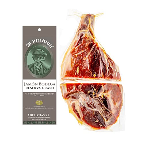 7B PREMIUM Spanischer Schinken Serrano 100% Duroc | Bodega Serrano Feldköderschinken JAMON Guijuelo 20 Monate (Ohne Knochen Stück + 3,3 Kg.) von 7 BELLOTAS