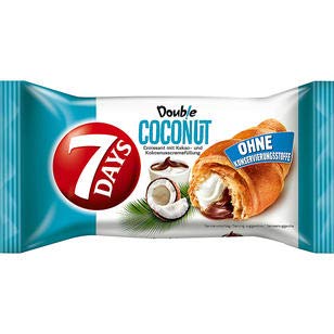 7 Days Double Coconut Croissant mit Kakao-Kokosnusscremefüllung, 20er Pack, (20 x 60g) von 7 Days Double Cocos