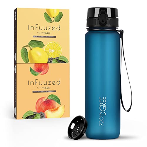 720°DGREE Eistee Trinkflasche 1l “uberBottle + InFuuzed“ - BPA-Frei, Ohne Zucker, Keine Kalorien - Einfach leckerer Geschmack für Deine Wasserflasche, Die Eis Tee Alternative - 2x 25 Beutel mind. 25l von 720°DGREE