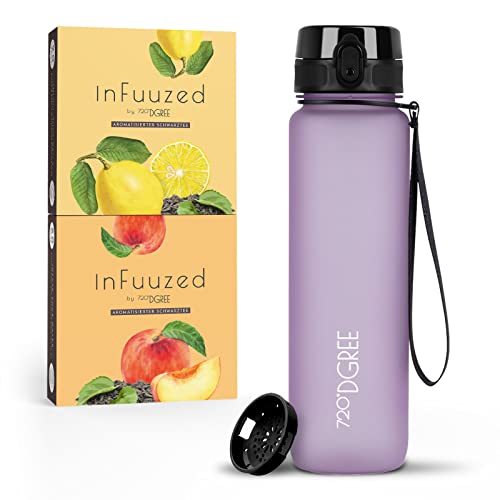 720°DGREE Eistee Trinkflasche 1l “uberBottle + InFuuzed“ - BPA-Frei, Ohne Zucker, Keine Kalorien - Einfach leckerer Geschmack für Deine Wasserflasche, Die Eis Tee Alternative - 2x 25 Beutel mind. 25l von 720°DGREE