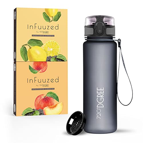 720°DGREE Eistee Trinkflasche 500ml “uberBottle + InFuuzed“ - BPA-Frei, Ohne Zucker, Keine Kalorien - Einfach lecker - Geschmack für die Wasserflasche, Eis Tee Alternative - 2x 25 Beutel mind. 25l von 720°DGREE