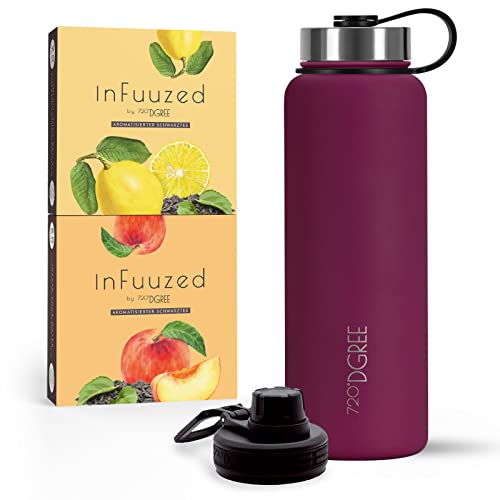 720°DGREE Eistee to go "InFuuzed" 2x 25 Beutel für mind. 25l + Thermo Trinkflasche 1200ml "noLimit" - Das Erfrischungsgetränk Ohne Zucker & Kalorien - Lecker leichte Alternative zu Eis Tee, Softdrinks von 720°DGREE