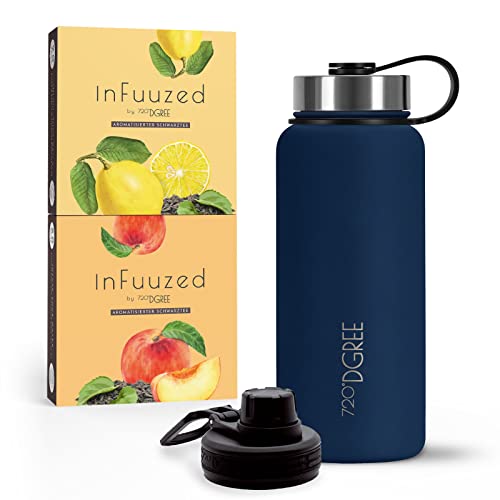 720°DGREE Eistee to go "InFuuzed" 2x 25 Beutel für mind. 25l + Thermo Trinkflasche 950ml "noLimit" - Das Erfrischungsgetränk Ohne Zucker & Kalorien - Lecker leichte Alternative zu Eis Tee, Softdrinks von 720°DGREE