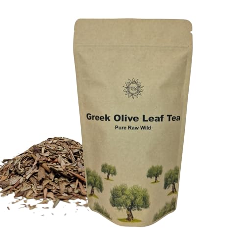 Premium Griechischer Olivenblätter-Tee 100g – 100% Rein, Roh, Wild, Gentechnikfrei – Natürlicher Antioxidant, Unterstützt Herzgesundheit, Immunsystem – Koffeinfreier Kräutertee von 7UN