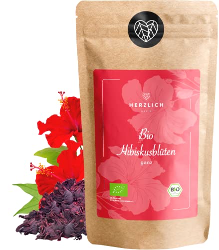 Bio Hibiskusblüten 500g - Hibiskustee - 100% Hibiskusblüten, ganz getrocknet - Bio-Qualität - geprüft und abgefüllt in Deutschland (DE-ÖKO-39) | Hibiscus Tea - Hibiskusblütentee von Herzlich Natur von Herzlich Natur