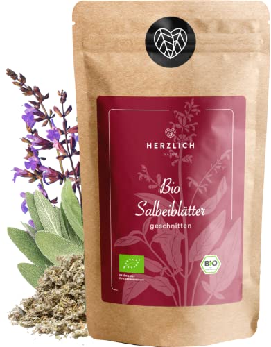 Bio Salbeitee 250g - Salbeiblätter geschnitten, Sage - Salvia officinalis, Echter Salbei, getrocknet - Premium Bio-Qualität - geprüft und abgefüllt in Deutschland (DE-ÖKO-39) | Herzlich Natur von Herzlich Natur