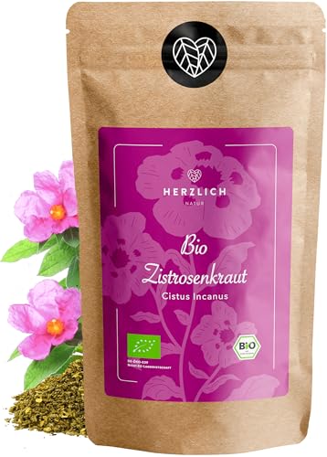 BIO Zistrosenkraut 500g - Cistus Incanus - 100% loses Zistrosenkraut, naturbelassen, geschnitten - Premium Bio-Qualität - per Hand geprüft und abgefüllt in Deutschland | Herzlich Natur von Herzlich Natur