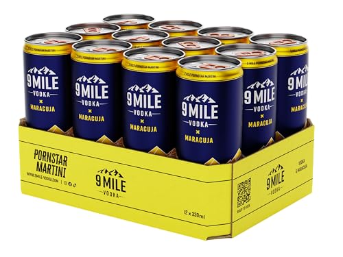 9 MILE Vodka Maracuja Premix – Tray mit 12 x 330 ml Dosen Einweg, Premium Vodka Mixgetränk, 10% Vol. Alkohol und erfrischendem Maracuja-Vanille Geschmack, fertiggemixt - perfekt für unterwegs von 9 Mile