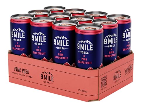 9 MILE Vodka Pink Grapefruit Premix – Tray mit 12 x 330 ml Dosen Einweg, Premium Vodka Mixgetränk, 10% Vol. Alkohol und erfrischendem Pink Grapefruit Geschmack, fertiggemixt - perfekt für unterwegs von 9 Mile