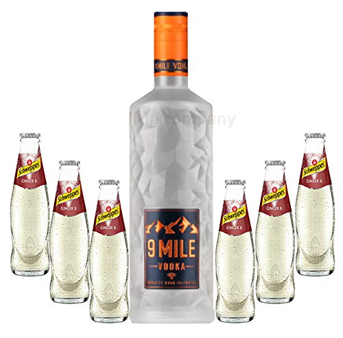 9 Mile Vodka Wodka 0,7l (37,5% Vol) LED beleuchtet + 6x Schweppes Ginger Beer 200ml - Inkl. Pfand MEHRWEG Moscow Mule Set- [Enthält Sulfite] von 9 Mile