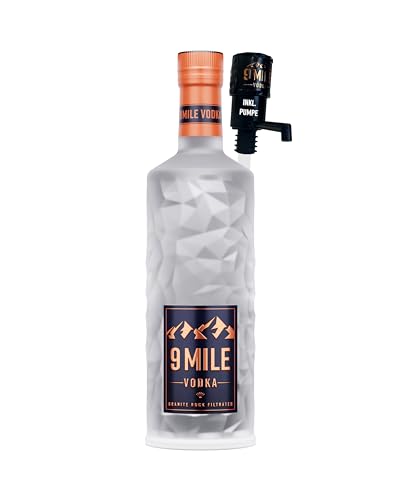 9 Mile Vodka (1 x 3 Liter) inkl. Flaschenpumpe 37,5% Vol. Alkohol - Flasche inkl. LED-Beleuchtung - Granite Rock Filtrated Premium Wodka - Milder Geschmack - Als Drink, Shot oder Geschenkidee von 9 Mile