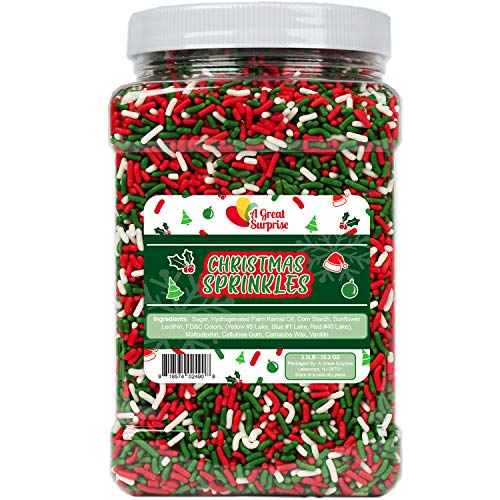 Christmas Sprinkles Bulk - 2.2 LB - Xmas Tree Jimmies - Red, Green & White Confetti for Dessert Decorating - Holiday Baking Toppings for Gingerbread, Cupcakes, Cookies, Cake Pops von A Great Surprise