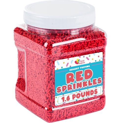 Rote Streusel – 0,7 kg – Bulk Red Valentine's Day Jimmies Streusel – Rote Streusel für Kuchendekoration – Dessert-Toppings für Eis, Cupcakes, Kekse, Cake Pops von A Great Surprise