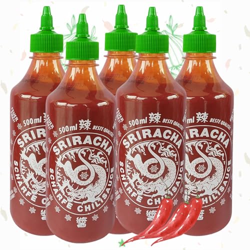 A-One Original Sriracha Sauce 5 x 500ml Klassik scharfe Chili Sauce - 5er Vorteilspack Chilisauce - Würzsaucen - Super für Sushi, Salate, BBQs, Sandwiches von A-ONE