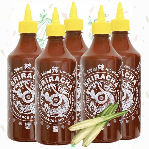 A-One Original Sriracha Sauce mit Zitronengras 5 x 500ml Hot Sauce mit Chilies und Lemongrass - 5er Vorteilspack Chilisauce - Würzsaucen - Würzige Soße voller Geschmack von A-ONE