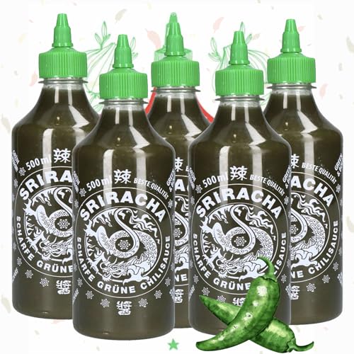 A-One Sriracha Sauce Grüne Chilli 5 x 500ml Würzsaucen - 5er Vorteilspack Chilisauce - Aus grünen Chilis hergestellt - Super für Sushi, Salate, BBQ von A-ONE