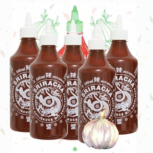 A-One Sriracha Sauce Knoblauch 5 x 500ml Chili Sauce extra Garlic - 5er Vorteilspack Chilisauce - Würzsaucen - Toll auf gegrillten Gerichten von A-ONE