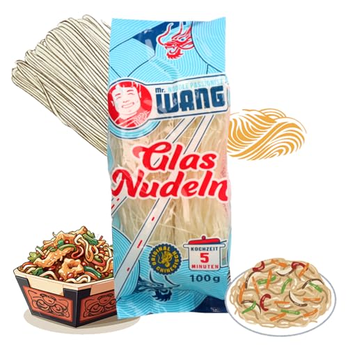 Mr. WANG Glasnudeln Asia 10 x 100g - Von Natur aus vegan und glutenfrei - Schnelle Zubereitung - Ideal geeignet für Salate, Suppen, Bowls & Wokgerichte von A-ONE