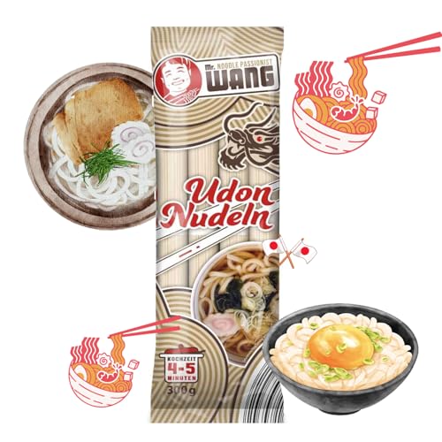 Mr. WANG Udon Nudeln 10 x 300g (getrocknet, natürliche Zutaten, Vegan) Japanische Weizennudeln für Suppen, Salaten, Bowls & Wok-Gerichte von A-ONE