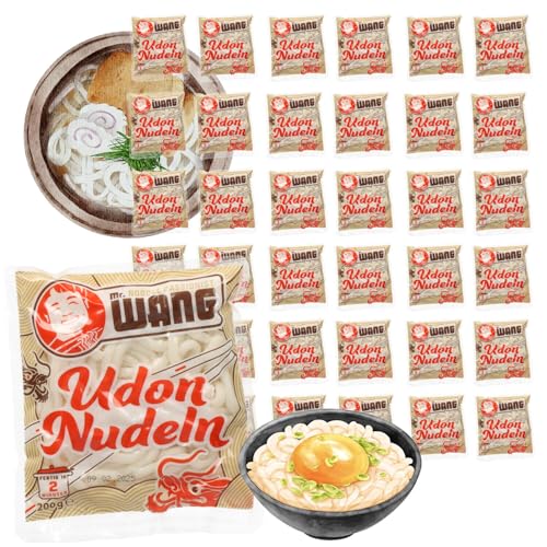 Mr. WANG Udon Nudeln 34er Pack x 200g - gekocht - schnelle Zubereitung in 2 Minuten - Vegan - Halal - Japanische Weizennudeln von A-ONE