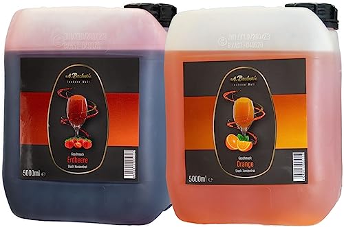 A. Becker´s Slush Eis Sirup | Ohne Azofarbstoffe | 2x 5L Erdbeere und Orange | 1L Slush Konzentrat ergibt 6L Eis | Getränkesirup für Zubereitung in Slush Maschine und Mixer von A. Becker's