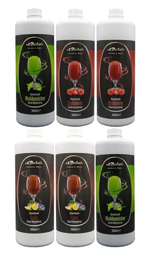 A. Becker´s Slush Eis Sirup | Ohne Azofarbstoffe | 3x 2L Cola, Erdbeere und Waldmeister | Vegan | 1L Slush Konzentrat ergibt 6L Eis | Getränkesirup für Zubereitung in Slush Maschine und Mixer von A. Becker's