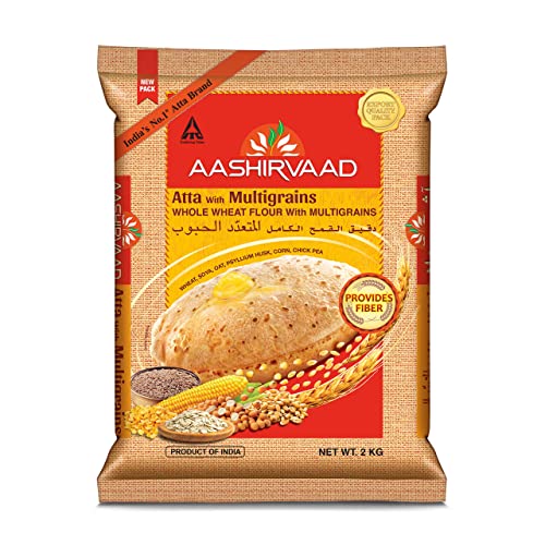 Aashirvaad Multigrain Chapatti Atta, Mehrkorn | Zusätzliche Proteine | Muskeln aufbauen | Nahrung | Vegetarisch | Ballaststoffe | 2 KG von AASHIRVAAD