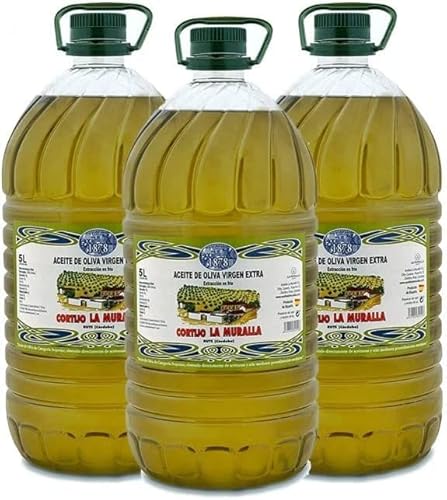 Natives Olivenöl Extra - Hojiblanca - 3 Flaschen à 5 Liter (15 L) - Kaltextraktion - Traditioneller Olivenhain - Naturpark Subbética Rute, Córdoba, Andalusien - [PRODUKT AUS SPANIEN] von ACEITE DE OLIVA VIRGEN EXTRA CORTIJO LA MURALLA