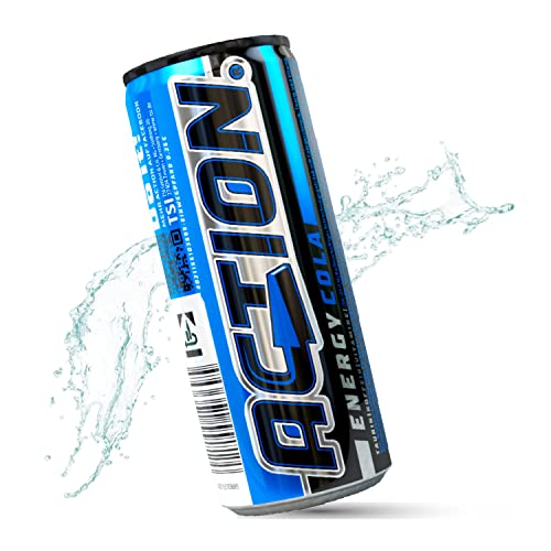 ACTION Energy Drink Cola 24 Dosen x 250 ml EINWEG mit Cola Geschmack, 32mg/100ml Koffein - Energiekick mit erhöhtem Koffeingehalt inkl. Pfand von ACT!ON