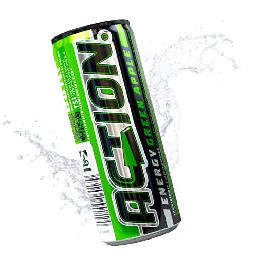 ACTION Energy Drink Green Apple 24 Dosen x 250ml EINWEG Grüner Apfel Geschmack 32mg/100ml Koffein - Energiekick mit erhöhtem Koffeingehalt inkl. Pfand von ACT!ON