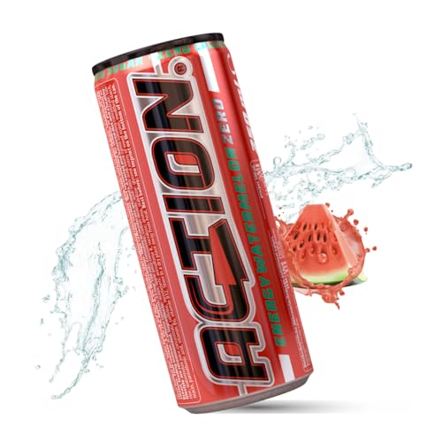 ACTION Energy Drink Watermelon Zero Edition 24 Dosen x 250ml - 32mg/100ml Koffein - Energiekick mit erhöhtem Koffeingehalt inkl. Pfand - EINWEG von ACT!ON