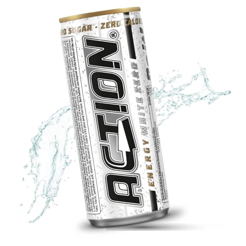 ACTION Energy Drink White Zero Edition 24 Dosen x 250ml - 30mg/100ml Koffein - Energiekick mit erhöhtem Koffeingehalt inkl. Pfand - EINWEG von ACT!ON