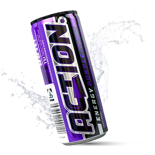 ACTION Energy Purple 24 x 250 ml EINWEG - Energy Drink mit Granatapfel-Heidelbeer Geschmack, 32mg/100ml Koffein - Energiekick von ACT!ON