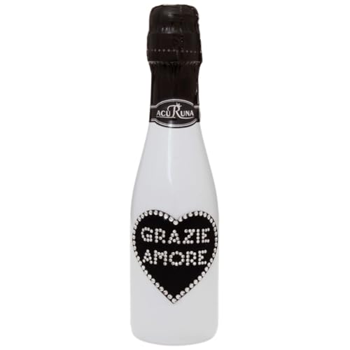 Sekt Flasche 0,2 l verziert mit Strass Steine - das perfekte Geschenk Liebesbeweis, Danksagung Motiv: GRAZIE AMORE von ACURUNA