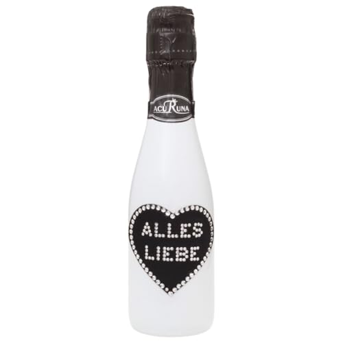 Sekt Flasche 0,2 l verziert mit Strass Steine - das perfekte Geschenk Liebesbeweis, Geburtstag Motiv: ALLES LIEBE von ACURUNA