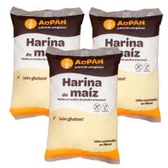 ADPAN Maismehl gemahlen in einem Steinmühle. Gluten- und allergenfrei. Packung mit 3 Beuteln zu je 1 Kilo von ADPAN