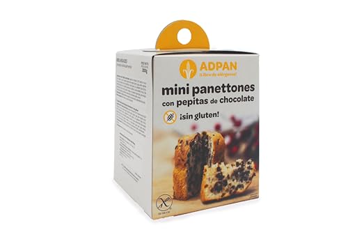 ADPAN Pack mit 2 Mini Panettone ohne Gluten. Traditionelles Weihnachtsdessert. 2 Mini Panettone mit Schokoladenstückchen, je 200 g. von ADPAN