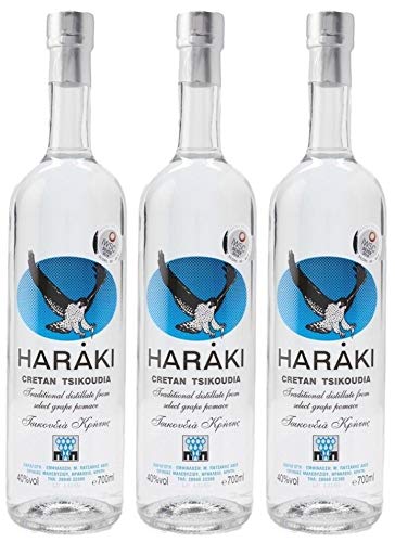 Raki von Kreta 3x 0,7l 40% Haraki Kretaraki Tsikoudia | Griechischer Tresterbrand ohne Anis | 100% Destillat | + 1 x 20ml Olivenöl"ElaioGi" aus Griechenland von Kaxilu