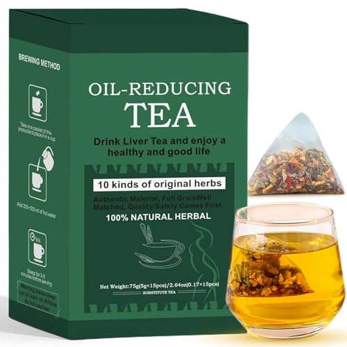 Oil-Reducing Tea, 10 Herbal with Excellent Formula, Oil Cleansing Tea for Liver, Herbal Chinese Tea For Liver, Mild Herbs Oil Reducing Tea, Organic Kidneys & Liver Tea, 15 Tea Bags (1Box) von AFGQIANG