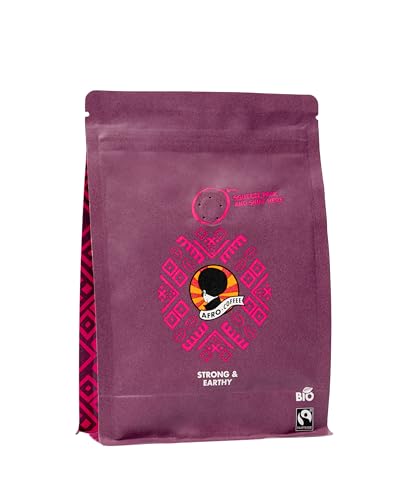 AFRO COFFEE Strong & Earthy I 250g Premium Bio Kaffeebohnen Fairtrade I Arabica & Robusta Kaffee Bohnen I Bohnenkaffee aus Ostafrika mit nussiger Note I Bohnen handgepflückt, dunkel geröstet, säurearm von Afro Coffee