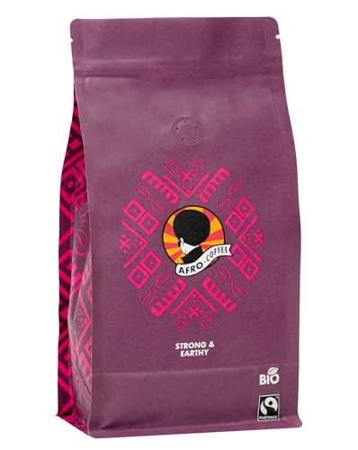 AFRO COFFEE Strong & Earthy I 500g Premium Bio Kaffeebohnen Fairtrade I Arabica & Robusta Bohnen I Bohnenkaffee aus Ostafrika mit nussiger Note I Kaffee Bohnen handgepflückt, dunkel geröstet, säurearm von Afro Coffee