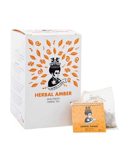 Afro Tea Herbal Amber (Kräutertee), Premium Tee in 15 Musselin-Teebeutel, je 2g, handgenäht. Erlesene Pflanzen bester Qualität - Koffeinfrei von AFRO COFFEE