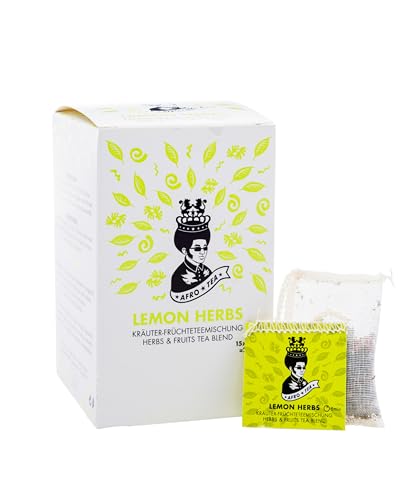 Afro Tea Lemon Herbs (Kräuter-, Früchteteemischung), Premium Tee in 15 Musselin-Teebeutel, je 2g, handgenäht. Erlesene Pflanzen bester Qualität - koffeinfrei von AFRO COFFEE
