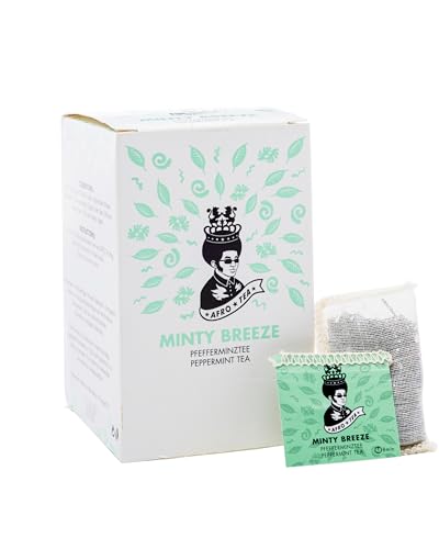 Afro Tea Minty Breeze (Pfefferminztee), Premium Tee in 15 Musselin-Teebeutel, je 2g, handgenäht. Erlesene Pflanzen bester Qualität - koffeinfrei von AFRO COFFEE